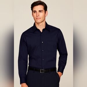 Geoffrey Beene Wrinkle Free Solid Navy Dress Shirt 16 34/35